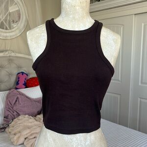 Brown High Neck Cropped Top